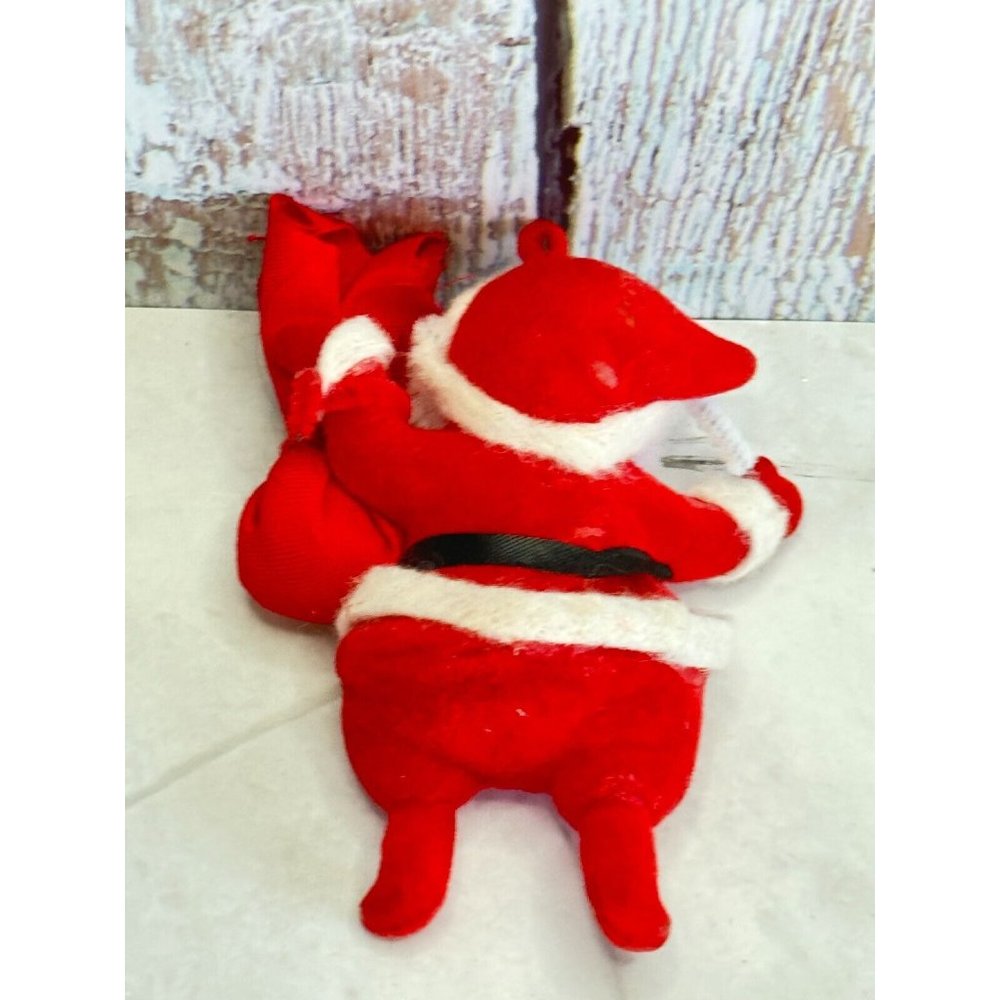 Vintage Plastic Face Small Styro Red Felt Santa Claus with Sack Christmas Orname - Picture 3 of 4